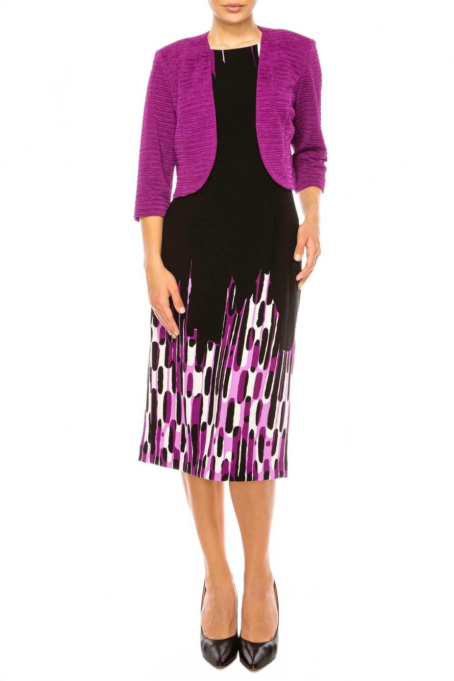 NEW MAYA BROOKE abstract print cropped jacket dress in orchid